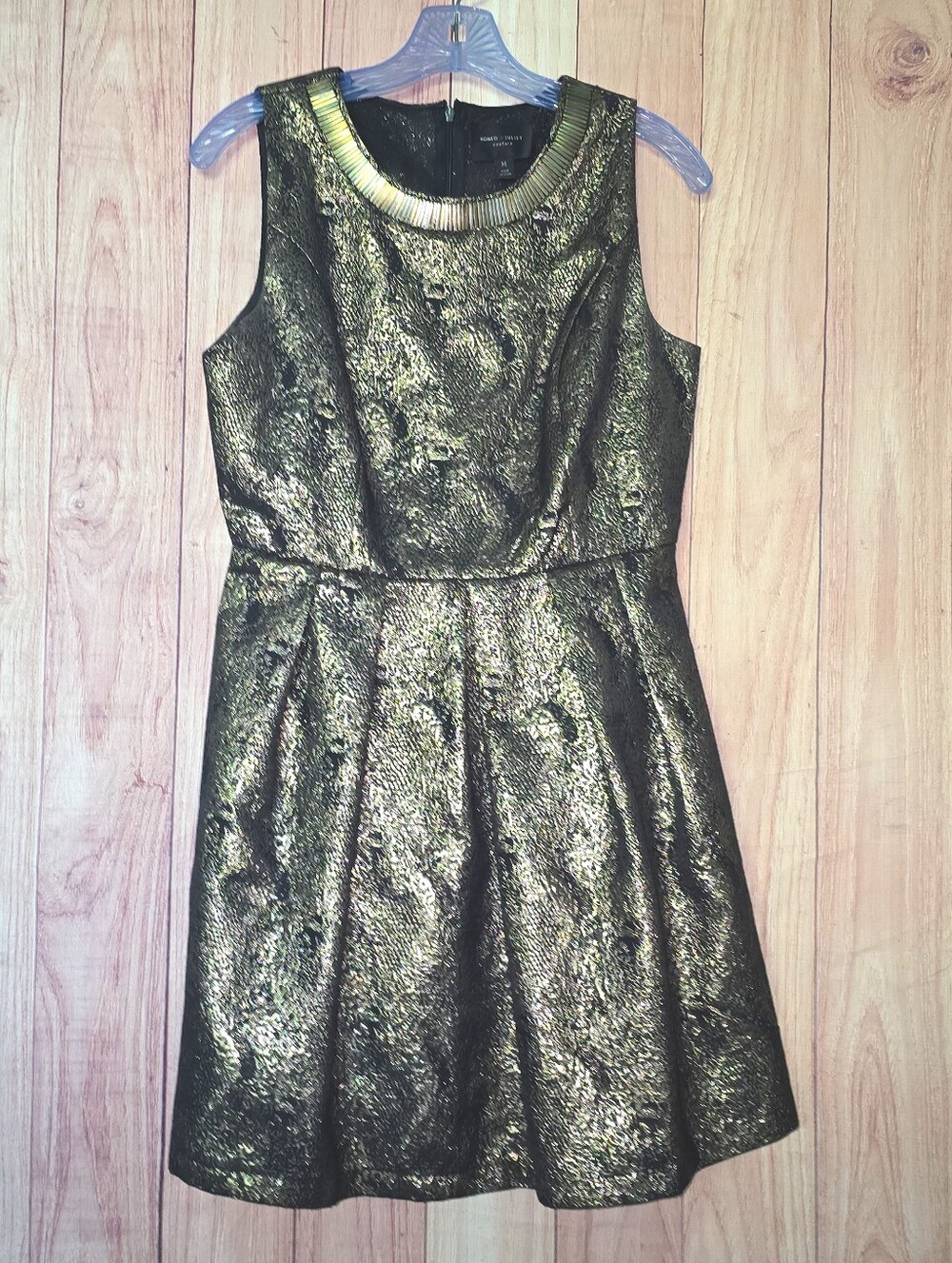 Romeo & Juliet Couture Metallic Gold Fit-and-Flare Party Dress Size Medium